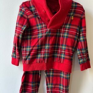 Boys Ralph Lauren Christmas red plaid set 18 mo